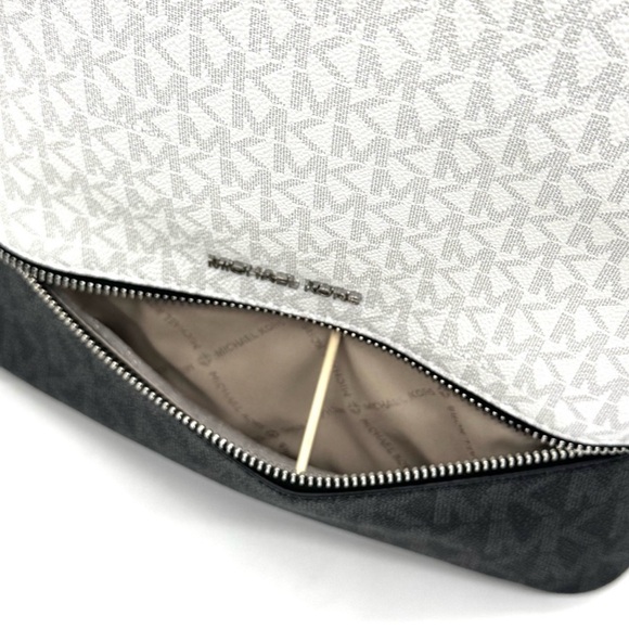 Michael Kors Rhea Medium Zip Backpack & Large Trifold Wallet Optic White Multi - Picture 9 of 13